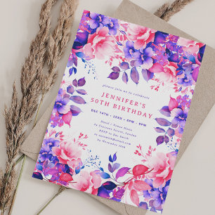 Invitation Chic Aquarelle Purple Floral 50e anniversaire