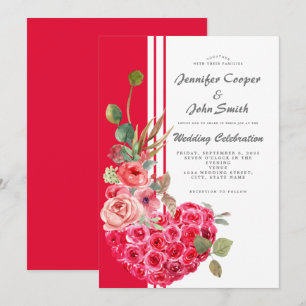 Invitation Chic Aquarelle Rose Coeur Moderne Floral Mariage