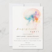 Invitation Chic Aquarelle sous-marine méduse Fiançailles (Devant)