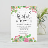 Invitation Chic Aquarelle Succulente Fête des mariées Cactus (Debout devant)