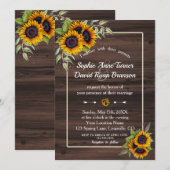 Invitation Chic Aquarelle Sunflower Mariage cadre bois (Devant / Derrière)