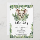 Invitation Chic Aquarelle tropicale verdure elphant mignon (Devant)