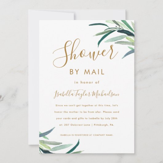 Invitation Chic Aquarelle Verdure douche par la poste (Devant)