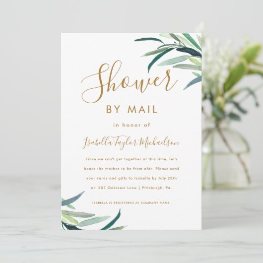 Invitation Chic Aquarelle Verdure douche par la poste (Debout devant)