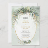 Invitation Chic aquarelle verdure et cadre or mariage (Devant)