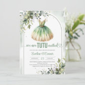 Invitation Chic aquarelle vert et or tutu robe fille (Debout devant)