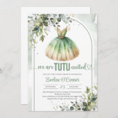 Invitation Chic aquarelle vert et or tutu robe fille (Devant / Derrière)