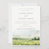 Invitation Chic Aquarelle Vignoble Paysage Couples Douche (Devant)