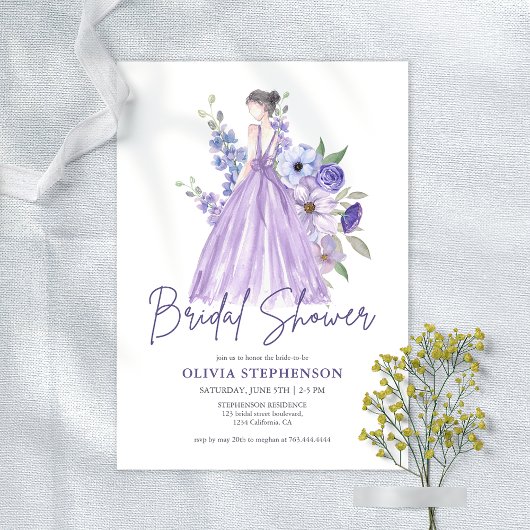 Invitation Chic Aquarelle violet Fête des mariées de script