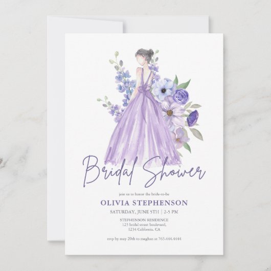 Invitation Chic Aquarelle violet Fête des mariées de script (Devant)