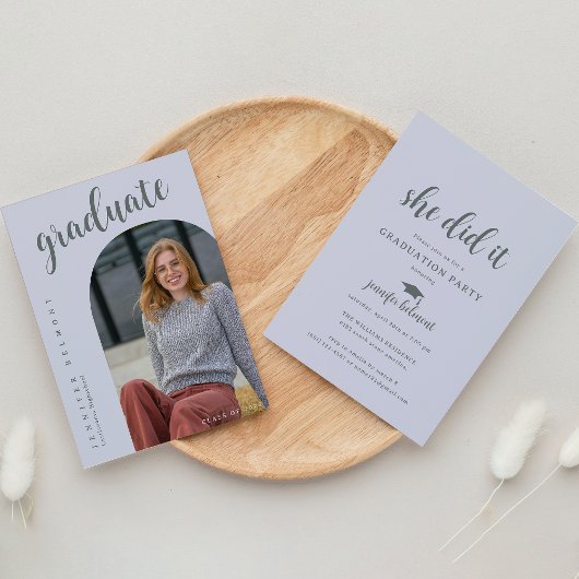 Invitation Chic Arch Photo She did it Hat Tassel Graduation
