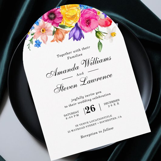 Invitation Chic arche mariage fleur sauvage colorée