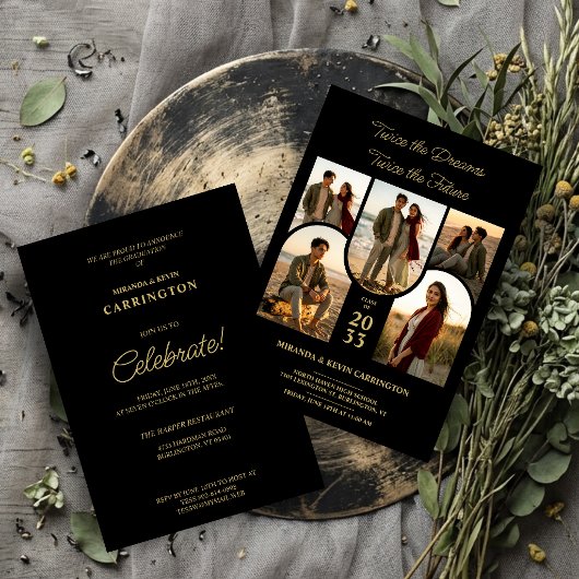 Invitation Chic Arched Collage Double Grads Twins TMF26