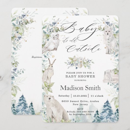 Invitation Chic Arctic Animaux Hiver Baby shower alpin (Devant / Derrière)