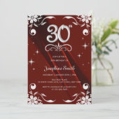 Invitation Chic Argent Cadre Floral Bourgogne 30e anniversair (Debout devant)