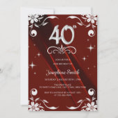 Invitation Chic Argent Cadre Floral Bourgogne 40e anniversair (Devant)