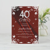 Invitation Chic Argent Cadre Floral Bourgogne 40e anniversair (Debout devant)