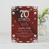 Invitation Chic Argent Cadre Floral Bourgogne 70e anniversair (Debout devant)