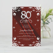 Invitation Chic Argent Cadre Floral Bourgogne 80e anniversair (Debout devant)