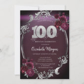 Invitation Chic Argent Frame Bourgogne Roses 100e anniversair (Devant)