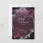 Invitation Chic Argent Frame Bourgogne Roses RSVP (Devant)