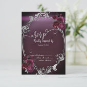 Invitation Chic Argent Frame Bourgogne Roses RSVP (Debout devant)