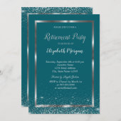 Invitation Chic Argent Frame Confetti Green Retirement (Devant / Derrière)