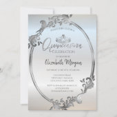 Invitation Chic Argent Frame Tiara Quinceañera (Devant)