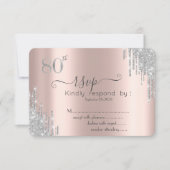 Invitation  Chic Argent Paillette Drip Rose Or 80ème RSVP  (Devant)