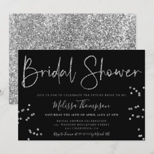 Invitation Chic argent parties scintillant script noir nuptia