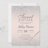 Invitation Chic argent parties scintillant script rose pâle S (Devant)