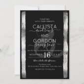 Invitation Chic Artsy Black Argent brosse Mariage cadre (Devant)