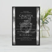 Invitation Chic Artsy Black Argent brosse Mariage cadre (Debout devant)