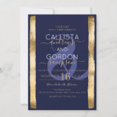 Invitation Chic Artsy Marine Gold Brushstroke Frame Mariage (Devant)