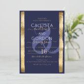 Invitation Chic Artsy Marine Gold Brushstroke Frame Mariage (Debout devant)