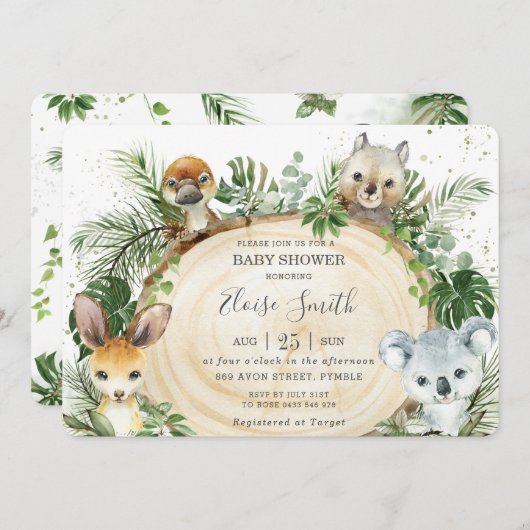 Invitation Chic Australian Animals Baby shower de verdure en  (Devant / Derrière)