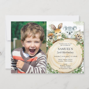 Invitation Chic Australian Animaux Rustic Wood Photo Annivers