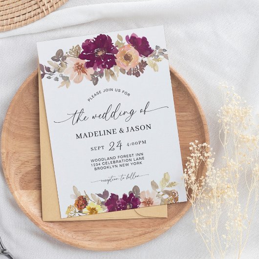 Invitation Chic automne floral aquarelle Mariage de script