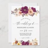 Invitation Chic automne floral aquarelle Mariage de script (Devant)