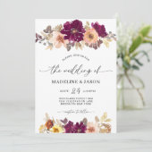 Invitation Chic automne floral aquarelle Mariage de script (Debout devant)