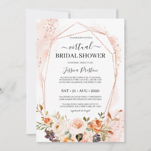 Invitation Chic Automne Floral Fête des mariées virtuelle géo (Devant)