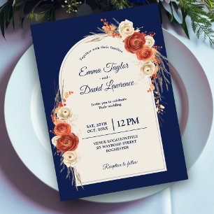 Invitation Chic automne orange terre cuite marine mariage