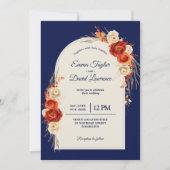 Invitation Chic automne orange terre cuite marine mariage (Devant)