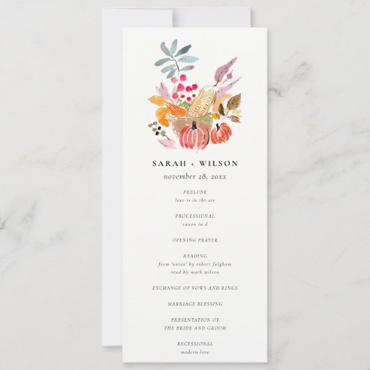 Invitation Chic Autumn Harvest Pumpkin Wedding Program (Devant)