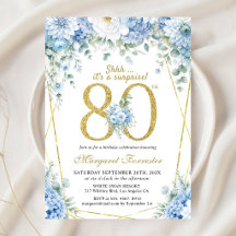 Invitation chic avec cadre doré et fleurs bleues p