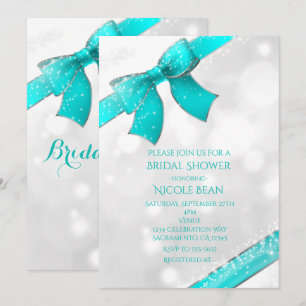 Invitation chic avec ruban et paillettes bleu turq