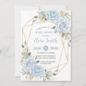 Invitation Chic Baby Blue Floral Boy Baby shower QR Code (Devant)