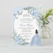 Invitation Chic Baby Blue Floral Princesse Silver Quinceañera (Debout devant)