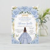 Invitation Chic Baby Blue Flowers Brown Princesse Quinceañera (Debout devant)