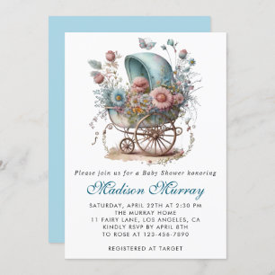 Invitation Chic Baby shower à poussette bleu et rose